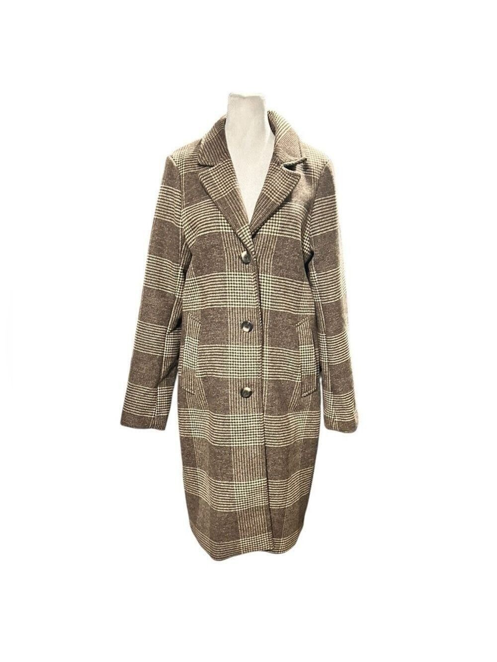 Abercrombie & Fitch Dad Coat Wool Plaid Brown Cream Very Nice Women’s Small